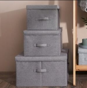 Large Storage Bins with Lids, Decorative Storage Boxes Fabric Cotton, Foldable